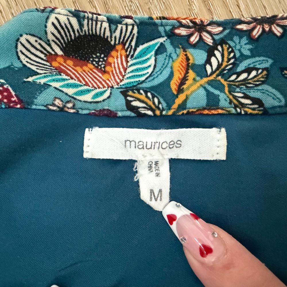 Maurices Puff Sleeve Floral Mini Babydoll Teal Dress 12 - Picture 6 of 9